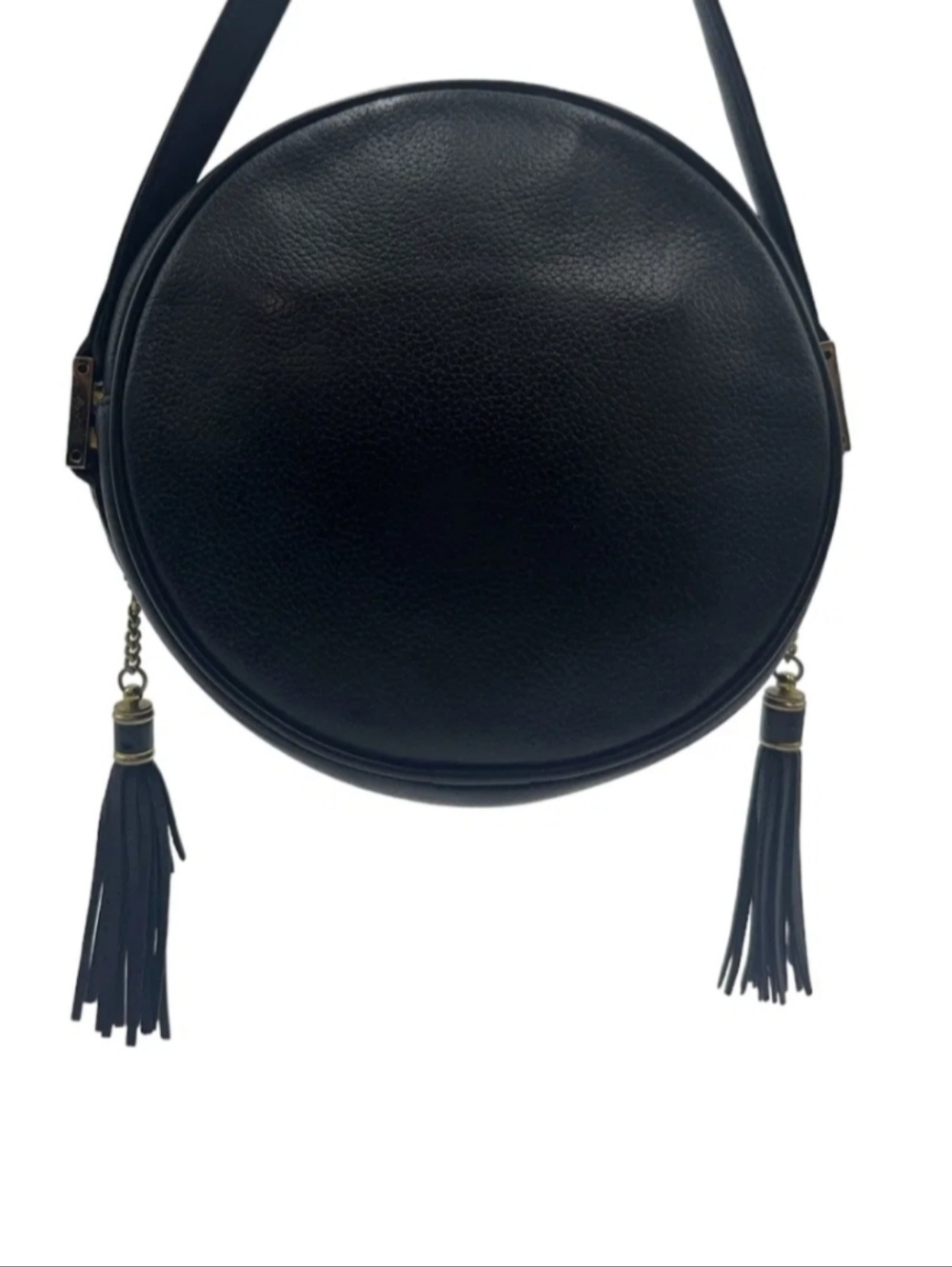SOLD MCM Black Round Leather Crossbody with Gold Hardware and Tassels - Picture 3 of 8
